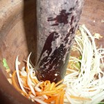 Making Papaya salad at Krabi Ya's Cookery School